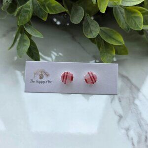 NEW Red Plaid Button Polymer Clay Stud Earrings